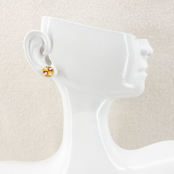 Tory Burch Kira Enamel Circle Stud Earrings Enamel/Titanium Posts/Tory Gold OS - Picture 4 of 13